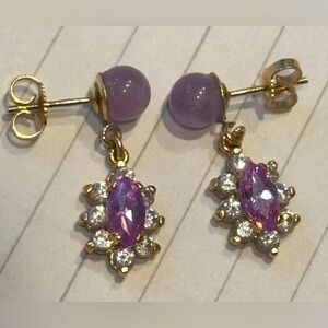 14k 6mm amethyst post earrings w/ faceted lavender stones & cz dangle